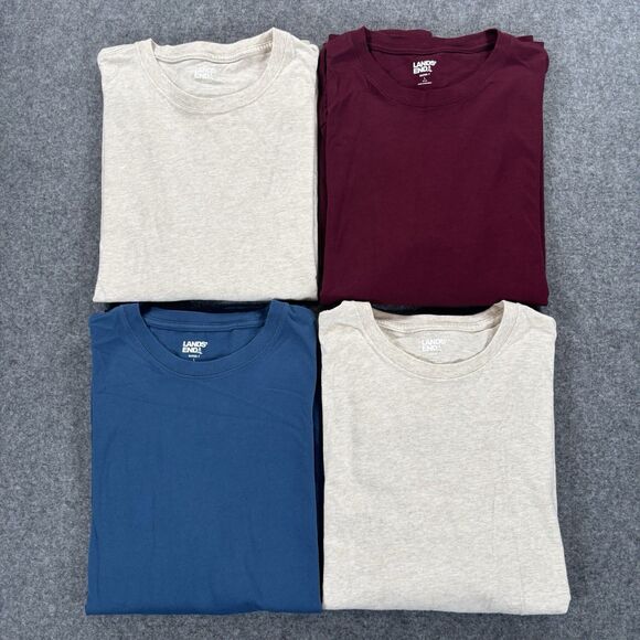 Bundle Lot 4 Lands End Mens Large Super-T Long Sleeve Shirt Maroon Blue Tan x2 - Picture 1 of 16